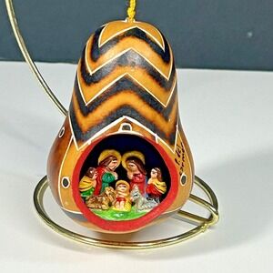 Vintage Carved Painted Gourd Nativity Scene Folk Art Christmas Ornament Ecuador